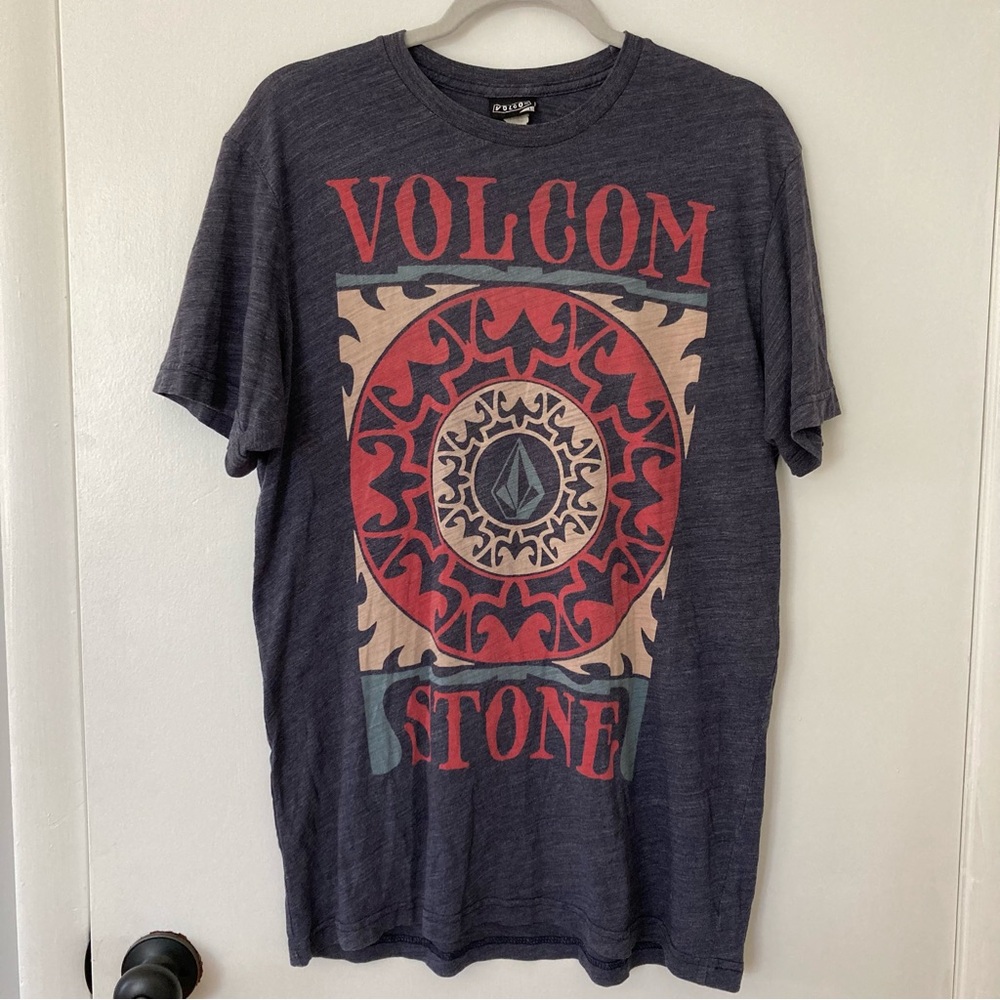 Volcom Stone Gray and Red Mandala Short Sleeve Tee - Men’s Large